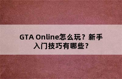 GTA Online怎么玩？新手入门技巧有哪些？